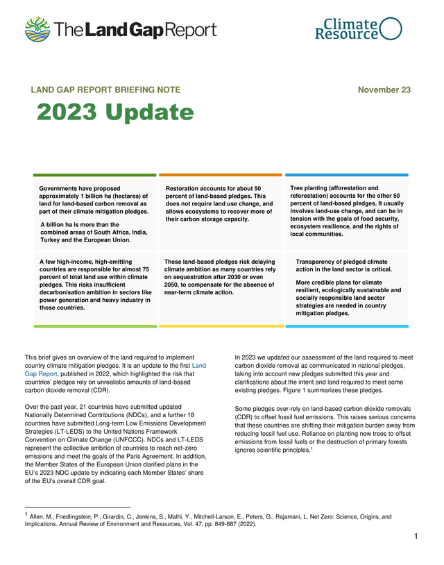 Land Gap Report 2023 Brief cover